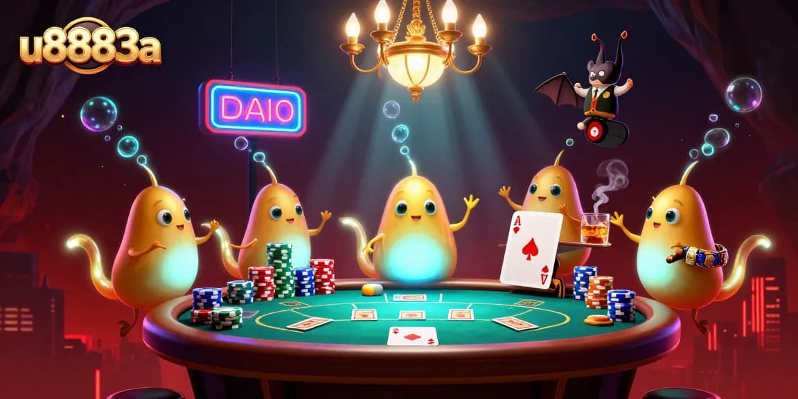 u8883a poker game scene with glowworms illuminating a vibrant cave casino environment.