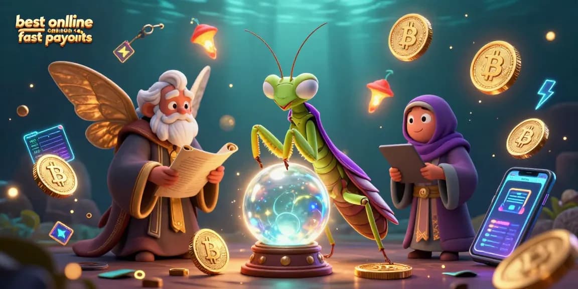 Experience fast online casino payouts with mystical characters in an engaging 3D illustration.