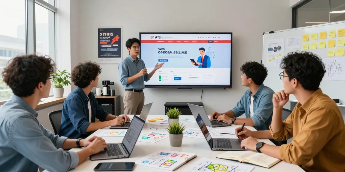 Team collaborating in a vibrant office showcasing the WPS Official Website.