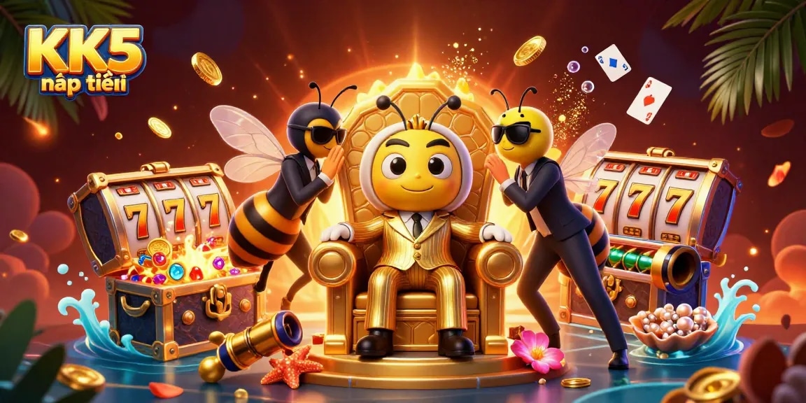 Join the excitement at KK5 nạp tiền with vibrant slot games and enticing jackpots in a rich 3D casino scene.