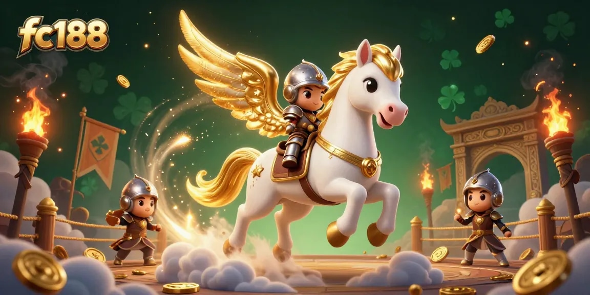 Experience exciting gameplay with fc188's thrilling horse racing scene filled with betting tokens and golden coins.
