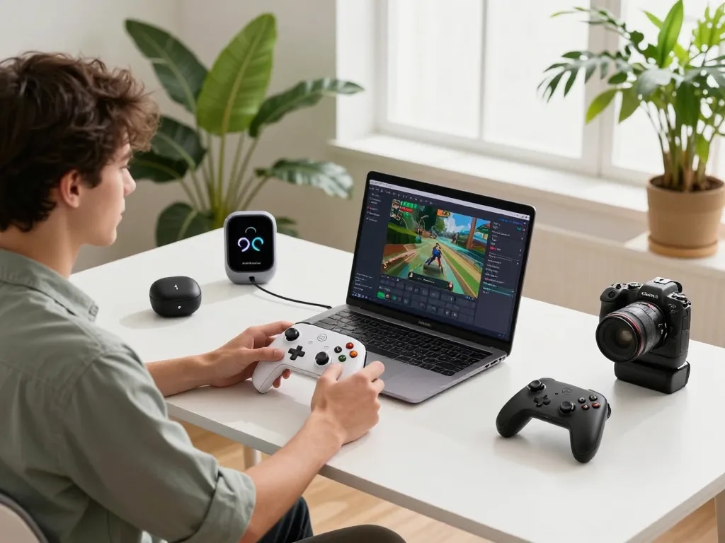 Engaging workspace showcasing must have tech gadgets amid a vibrant tech atmosphere.