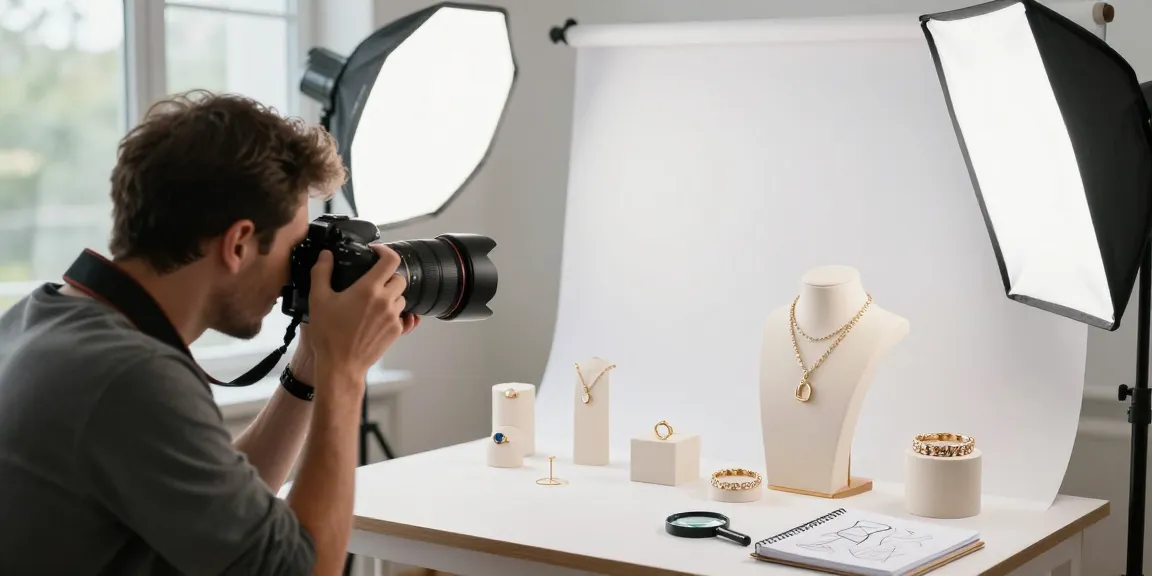 MaxArt studio fotografico che cattura dettagli mozzafiato di gioielli con un setup professionale e un'atmosfera luminosa.