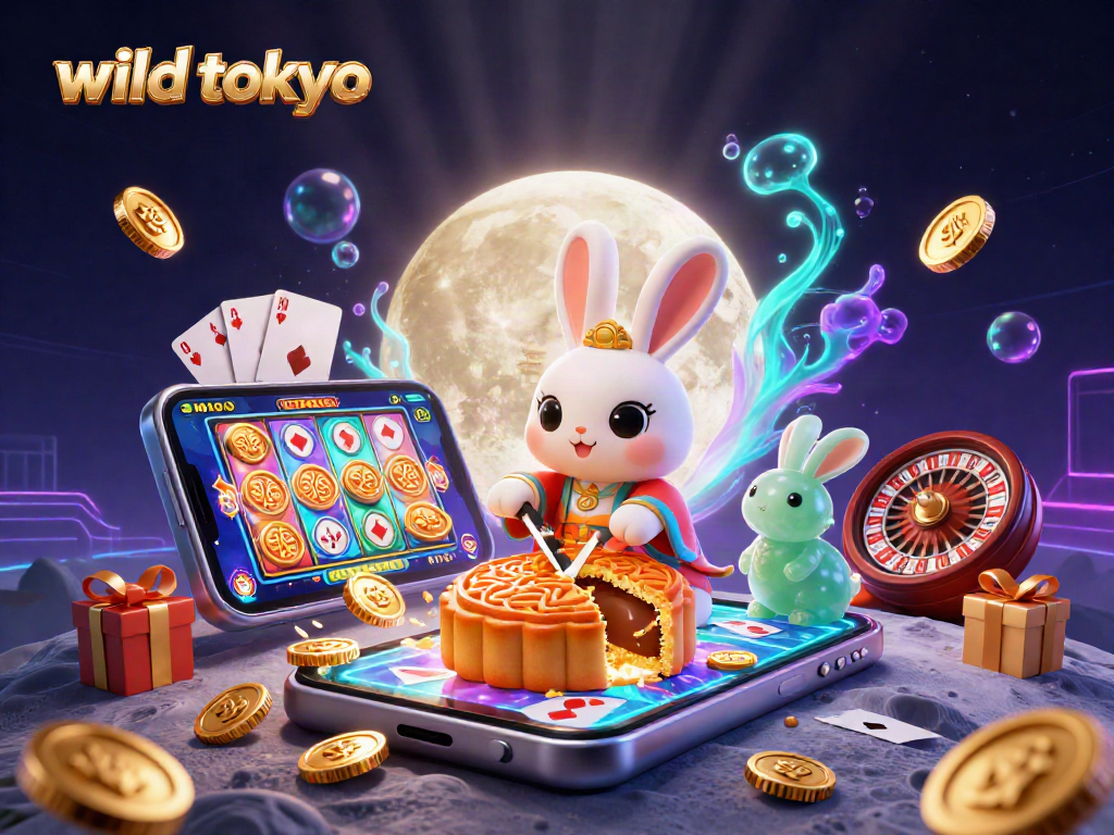 Experience the thrill of wild tokyo with a casino scene featuring a moon rabbit playing games.