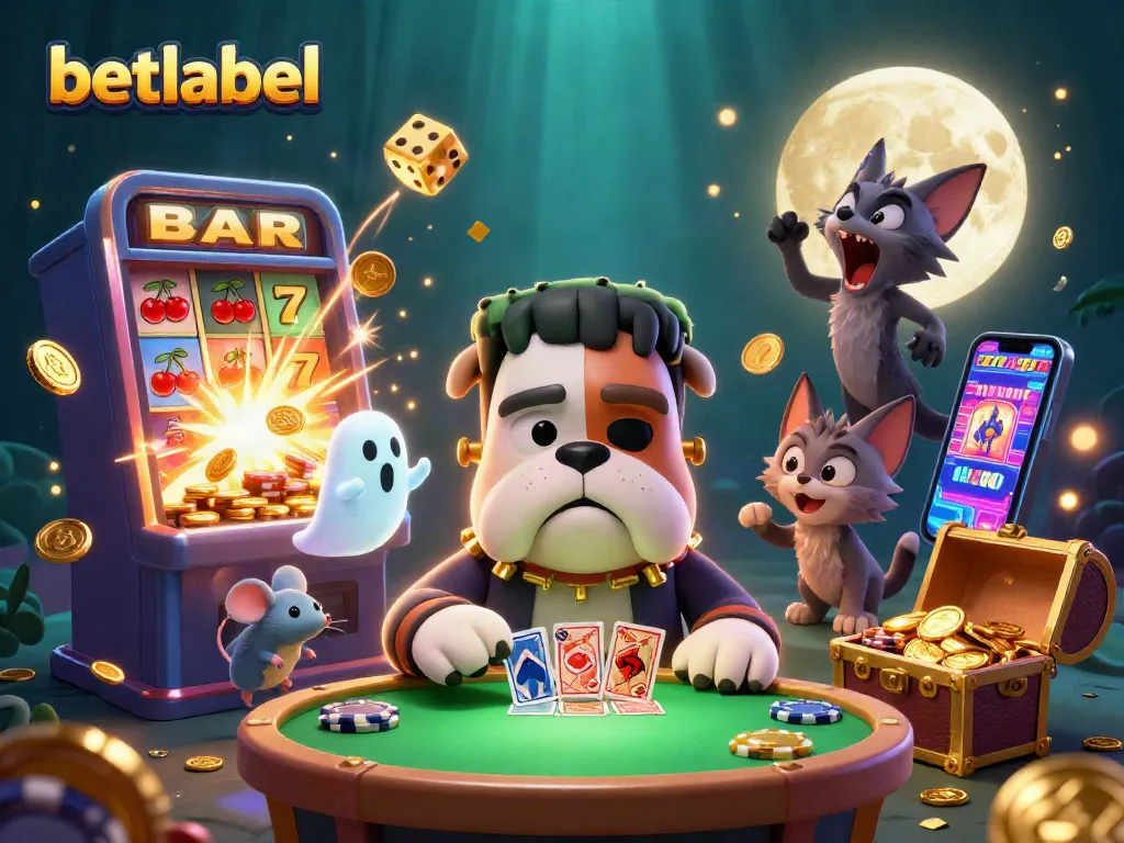 Experience the excitement at Betlabel with an engaging 3D casino scene featuring vibrant characters and gaming elements.