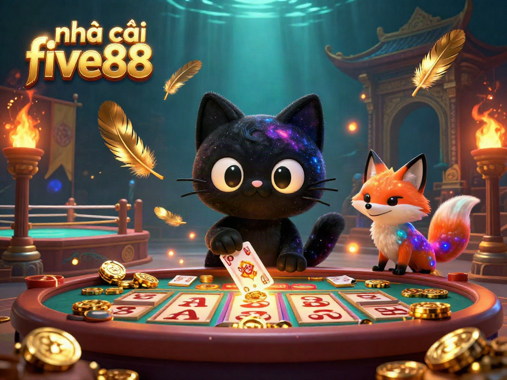 Engage with nhà cái five88 in a magical casino realm filled with golden chips and vibrant cosmic elements.