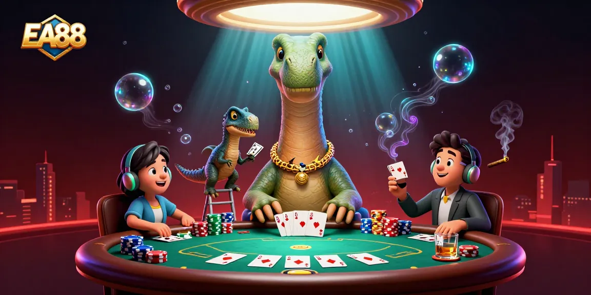 EA88 players enjoy vivid poker action with a giant brontosaurus overseeing their game.