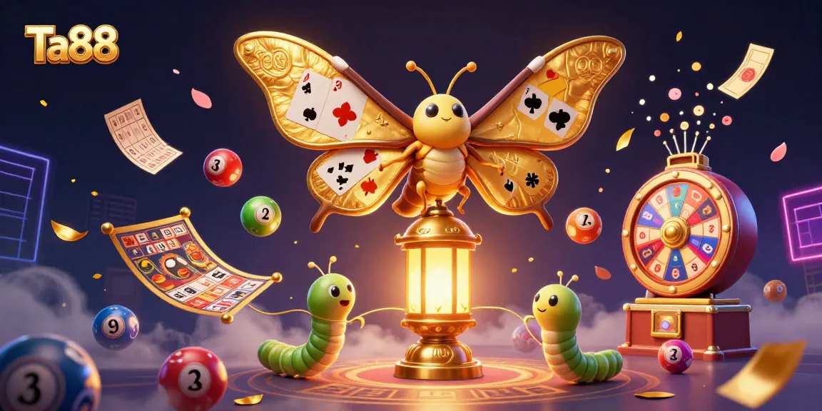 Experience Ta88's vibrant lottery scene with golden moths and dynamic casino elements.