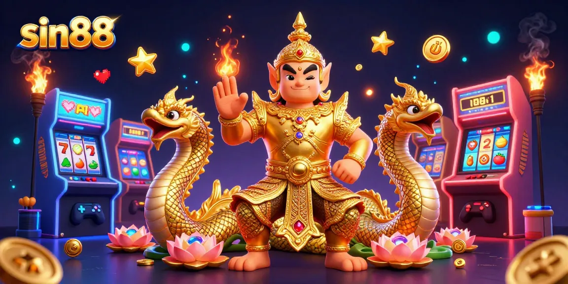Spin the reels with sin88 in a vibrant 3D casino scene filled with dynamic game elements.