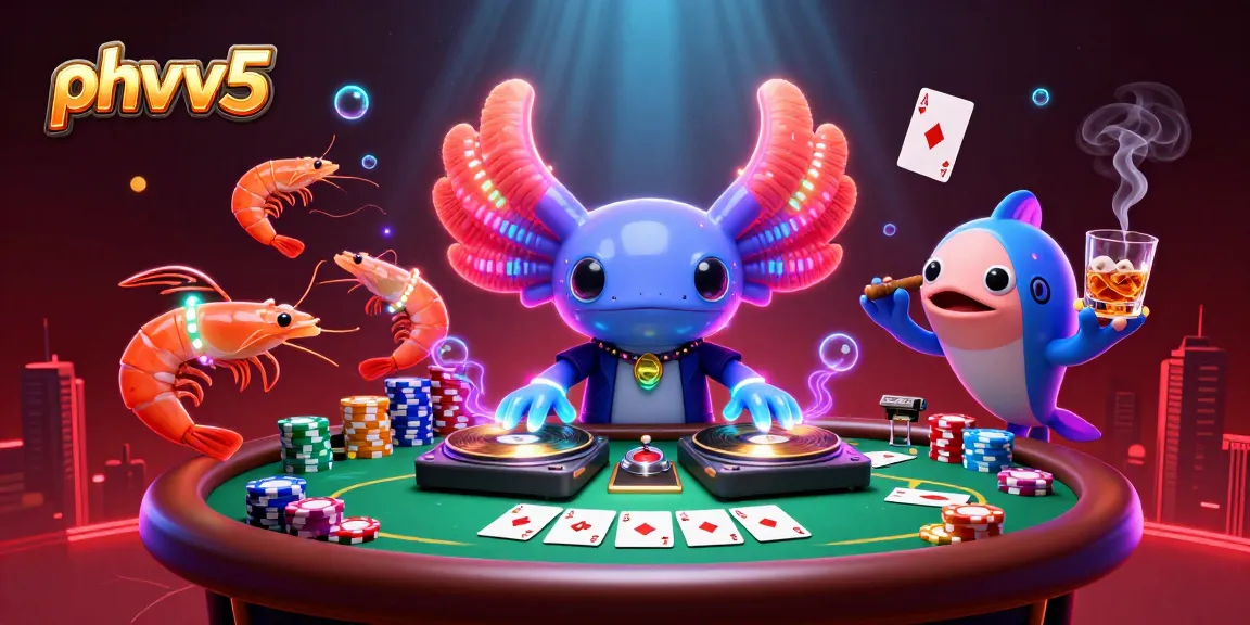 Spin to win with phvvv5 at our vibrant casino scene featuring axolotl DJ and poker action.